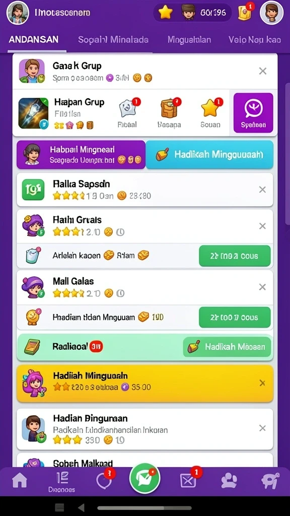 Leaderboard yang menunjukkan peringkat pemain di seluruh dunia.